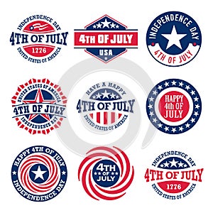 Set of Fourth of July vintage labels commemorating United States Independence Day, 1776.