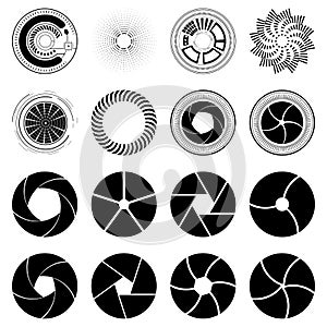 Set fractal and swirl shape element. Vintage monochrome differen