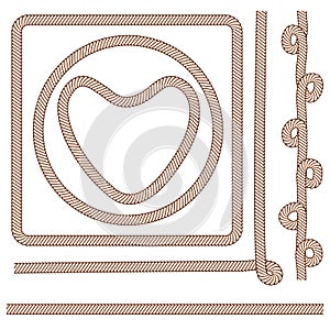 Set of frame with rope on white, stock vector illustration