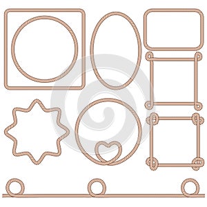 Set of frame with rope on white, stock vector illustration