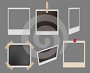 Set of frame template with shadows, buttons scotch tape. Isolated on gray background. Vector illustration