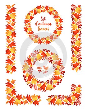 Set of frames and dividers from autumn leaves. Vector