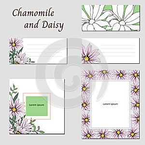Set of frames for text with african daisies. Floral banners, business cards and tags for your design