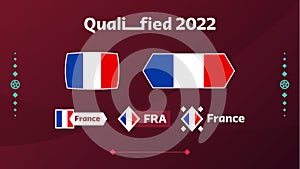 Set of france flag and text on 2022 football tournament background. Vector illustration Football Pattern for banner, card, website