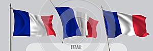Set of France waving flag on isolated background vector illustration