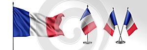 Set of France waving flag on isolated background vector illustration