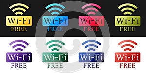 Set Free Wi-fi icon isolated on black and white background. Wi-fi symbol. Wireless Network icon. Wi-fi zone. Vector