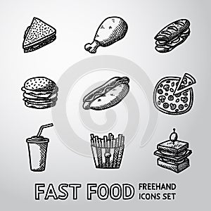 Set of freehand FAST FOOD icons - sandwich