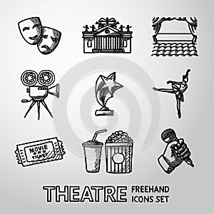 Set of freehand Theatre icons - masks, theater