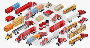 Set of freight trucks and goods