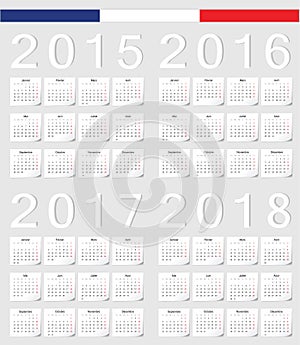 Set of French 2015, 2016, 2017, 2018 calendars