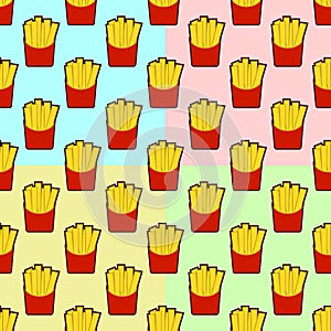 Set of french fries seamless pattern background. Fast food seamless vector pattern