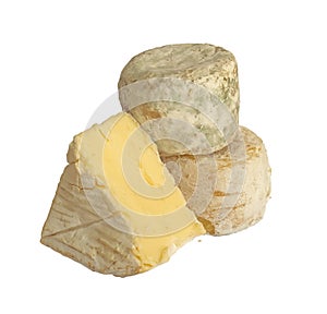 Set of french smelly cheeses, isolated