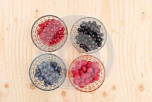 Set fresh berry. Mix summery fruit raspberry, redcurrant, blueberry, blackberry