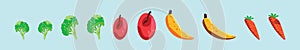 Set of fresh fruit and vegetable design template with various models. broccoli, banana and more. vector illustration isolated on