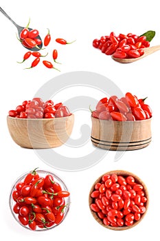 Set of fresh goji berries on background