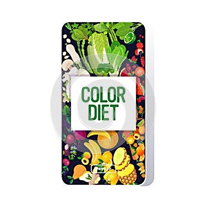 set fresh juicy berries vegetables fruits herbs composition healthy natural food color diet concept smartphone screen