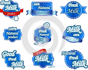 Set of fresh natural milk labels