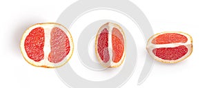 Set of fresh orange cut grapefruit whole, half and slices isolated on white background
