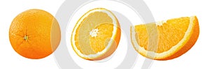 Set of fresh orange fruit isolate on white background