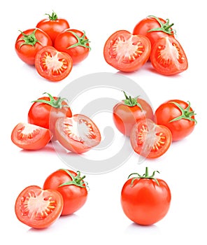 Set fresh red tomato fruits isolated on white