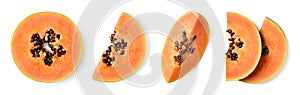 Set of fresh ripe papaya fruit slices