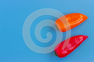 Set fresh vegetables, cucumber, tomatoes on a blue background.  Healthy food concept. Flat lay, top view