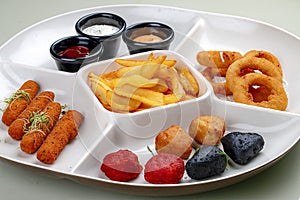 Set of fried beer snacks. Isolated on white background