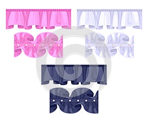 Set or frill borders. Colorful ruffles brushes.