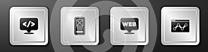 Set Front end development, UI or UX design, Web and graphic and Website statistic icon. Silver square button. Vector