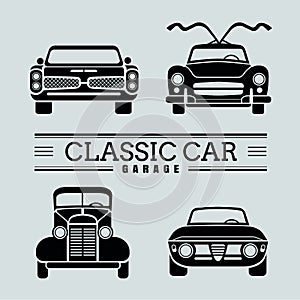 Set front view classic car icon vector illustrations
