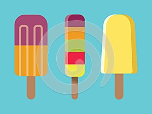 Set of fruit colorful ice cream bar on stick in flat style, vector illustration. Ice cream, lolly ice icons set, Flat design.