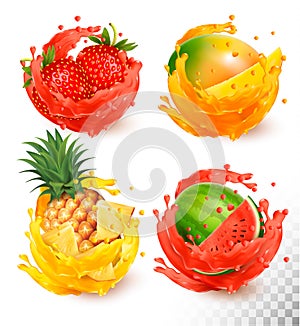 Set of fruit juice splash