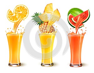 Set of fruit juice splash in a glass.