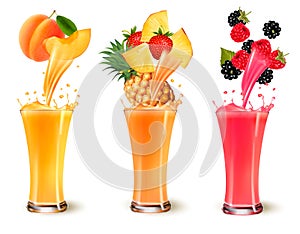 Set of fruit juice splash in a glass.