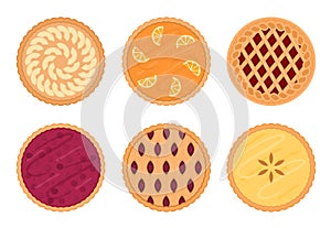 Set of fruit pies. Isolated on white background.