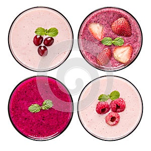 Set of fruit smoothie in glasses isolated on white background