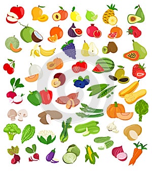 Set of fruit and vegetables illustration..Fruit and vegetable icons