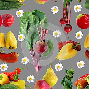 A set of fruit and vegetables. Seamless pattern.