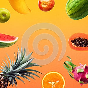 Set of fruits on olor background.holiday summer concepts.healthy eating