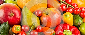 A set of fruits and vegetables. background. Wide photo