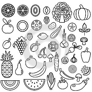 Set of fruits and vegetables. Food icon