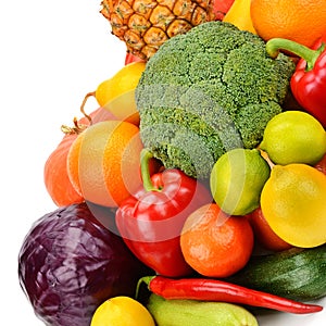 Set fruits and vegetables isolated on white background.