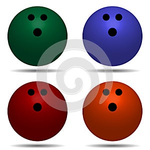 set fun bowling ball with shadow. Green, red, blue, orange