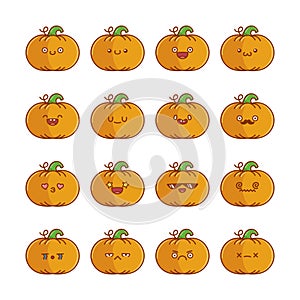 Set of fun cute pumpkin icon cartoons