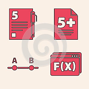 Set Function mathematical symbol, Test or exam sheet and pen, Test or exam sheet and Graph, schedule, chart, diagram