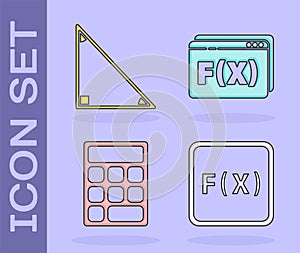 Set Function mathematical symbol, Triangle math, Calculator and Function mathematical symbol icon. Vector