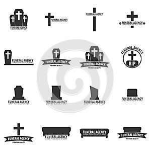 Set of Funeral home undertaking ceremonial service. Funeral agency. Vector logos and emblems. photo