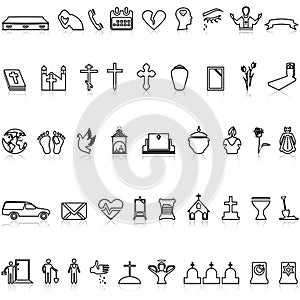 Set of Funeral Line Icons. Church, Crypt, Testament, Coffin