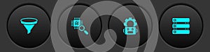 Set Funnel or filter, Processor CPU, Robot setting and Server, Data icon. Vector